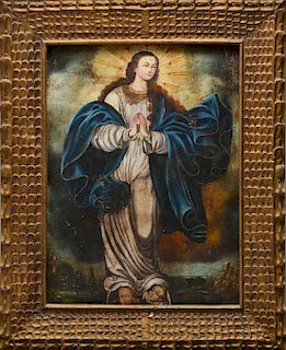 Spanish Colonial Immaculate Conception Oil 18th C.