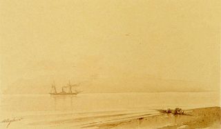 Ivan Konstantinovich Aivazovsky, Russian (1817-1900) Watercolor on Paper "Paddle Steamer off the Coast"