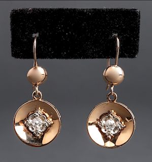 14K Gold Old Miner Cut Diamond Earrings