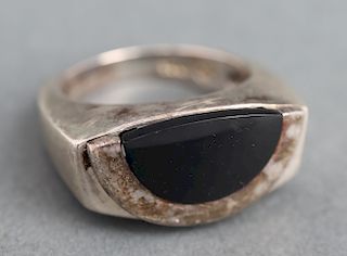 Movado Silver Onyx Unisex Ring