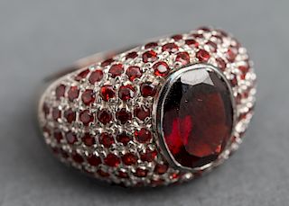 Silver Garnet Dome Style Ring