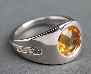Movado Silver Citrine & Clear Stone Ring