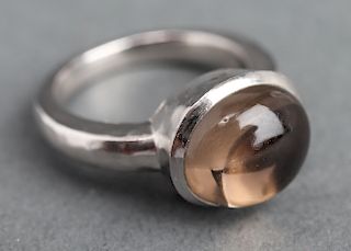 Movado Silver Cabochon Smokey Quartz Ring