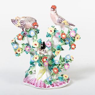 Bow Porcelain Candlestick Group of Birds