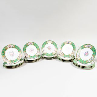 Set of Twenty Samson Porcelain Green Ground Plates