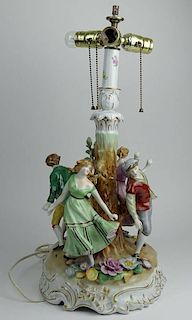 Vintage Dresden Hand Painted Porcelain Lamp "Ring Around The Rosie"