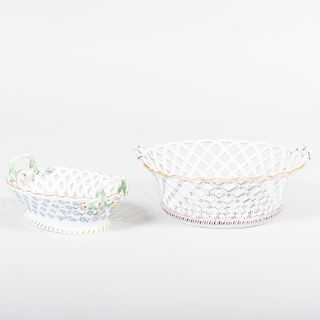 Meissen Porcelain Reticulated Basket and Continental Porcelain Basket