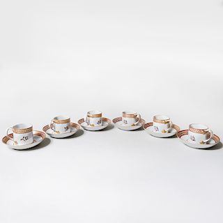 Six Chinese Export Style Porcelain Coffee Cans and Saucers Decorated with American Eagles