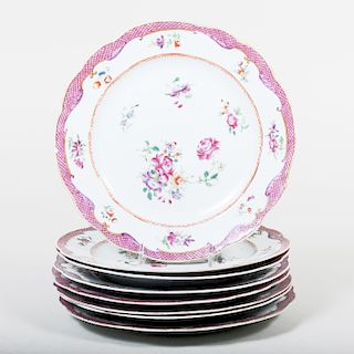 Set of Eight Chinese Export Porcelain Famille Rose Plates
