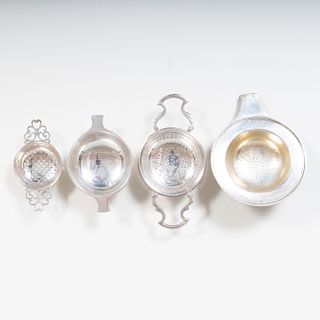Three British Silver and a Hungarian Tea Strainers