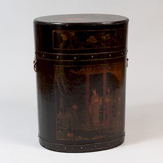 Chinese Export Metal-Mounted Painted Oval Grain Container