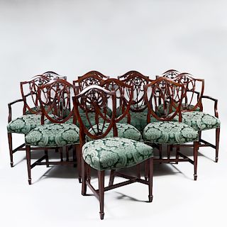 Set of Twelve George III Style Mahogany Dining Chairs, 20th century