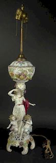 Late 19th Century Dresden Porcelain Rococo style Kerosene Lamp by Carl Thieme, German (1816-1888) at Potschappel