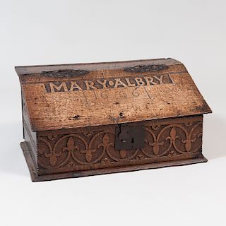 Charles II Metal-Mounted Carved Oak Bible Box