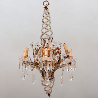 Modern Gilt-Metal and Glass Six-Light Chandelier, in the Manner of Maison Bagues