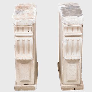 Pair of Carved White  Marble Table Supports