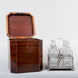 George III Mahogany Decanter Case with a Silver Plate Bottle Carrier