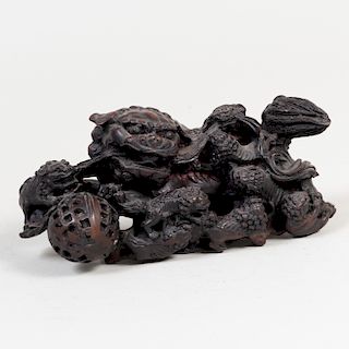 Chinese Carved Composite Buddhistic Lion and Pups