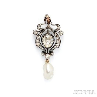 Antique Baroque Pearl and Diamond Pendant/Brooch