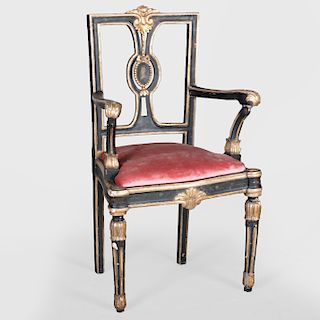 Italian Neoclassical Painted and Parcel-Gilt Armchair