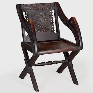Neo Gothic Carved Oak Armchair, In the Manner of Pugin