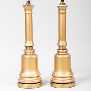 Pair of Modern Brass-Mounted  Porcelain Columnar Lamps