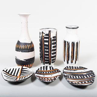 Group of Six Livia Gorka Glazed Earthenware Table Articles