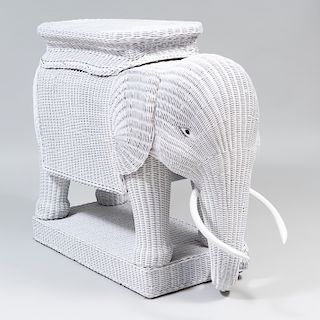 White Wicker Elephant-Shaped Bar