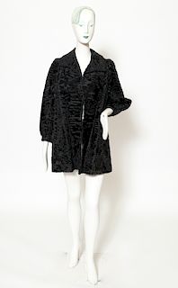 Black Persian Lamb Fur Mid-length Coat