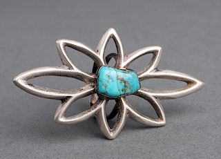 Navajo Indian Silver & Turquoise Flower Motif Ring