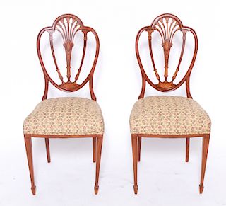 Hepplewhite Style Marquetry Inlaid Side Chairs, Pr