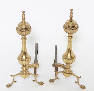 Neoclassical Manner Brass Andirons, Pair