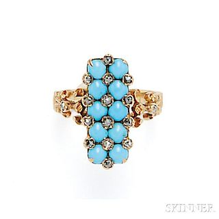 Antique Gold, Turquoise, and Diamond Ring