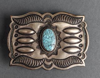 Native American Silver & Turquoise Belt Buckle
