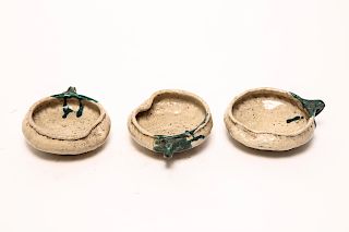 Japanese Glazed Earthenware Pottery Tea Bowls, 3