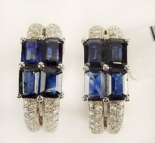 Lady's approx. 5.34 Carat Sapphire, 1.51 Carat Diamond and 18 Karat White Gold Earrings