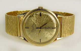 Man's Vintage Lucien Picard 14 Karat Yellow Gold Seashark Automatique Watch with Italian 18 Karat Yellow Gold Bracelet