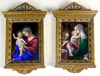 Pair of Limoges France Enamel on Copper Plaques "Madonna and Child and St John The Baptist"