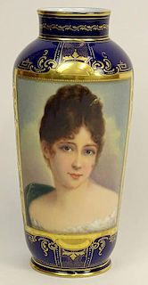 20th Century Royal Vienna Hand Painted Porcelain Portrait Vase. "Young Beauty"