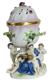 19th Century Meissen Porcelain Figural Potpourri Urn "Allegory of Love"