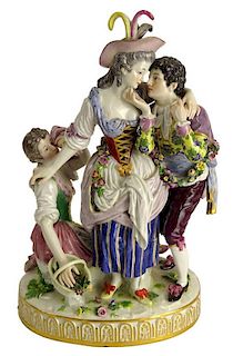 19th Century Meissen Porcelain Group "Flower Lady"