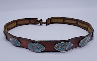 TURQUOISE, SILVER & LEATHER HAT  BAND