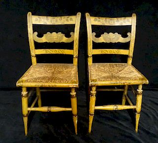 PR. AMERICAN ANTIQUE STENCILED RUSH SEAT SIDE CHAIRS