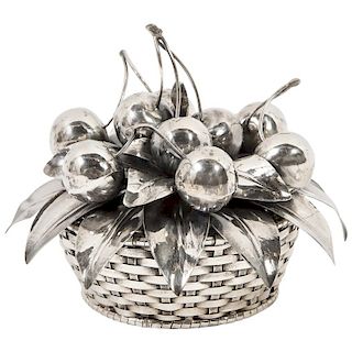 Buccellati, an Italian Sterling Silver Cherry Fruit Basket Bowl and Cover