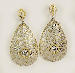 Pair of Lady's approx. 1.23 Carat Diamond and 14 Karat Yellow and White Gold Chandelier Earrings