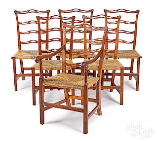 Set of six Chippendale tiger maple chairs