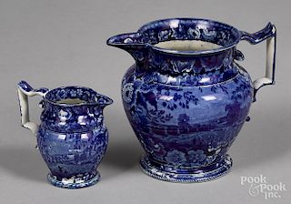 Historical blue Staffordshire pitcher and creamer
