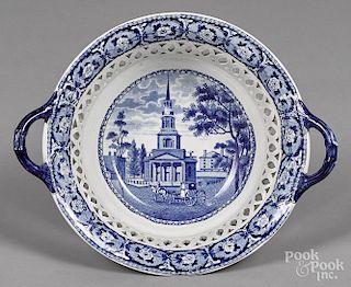 Historical blue Staffordshire reticulated basket