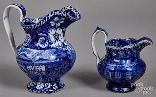 Historical blue Staffordshire pitcher, etc.