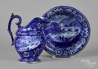 Historical blue Staffordshire pitcher and basin